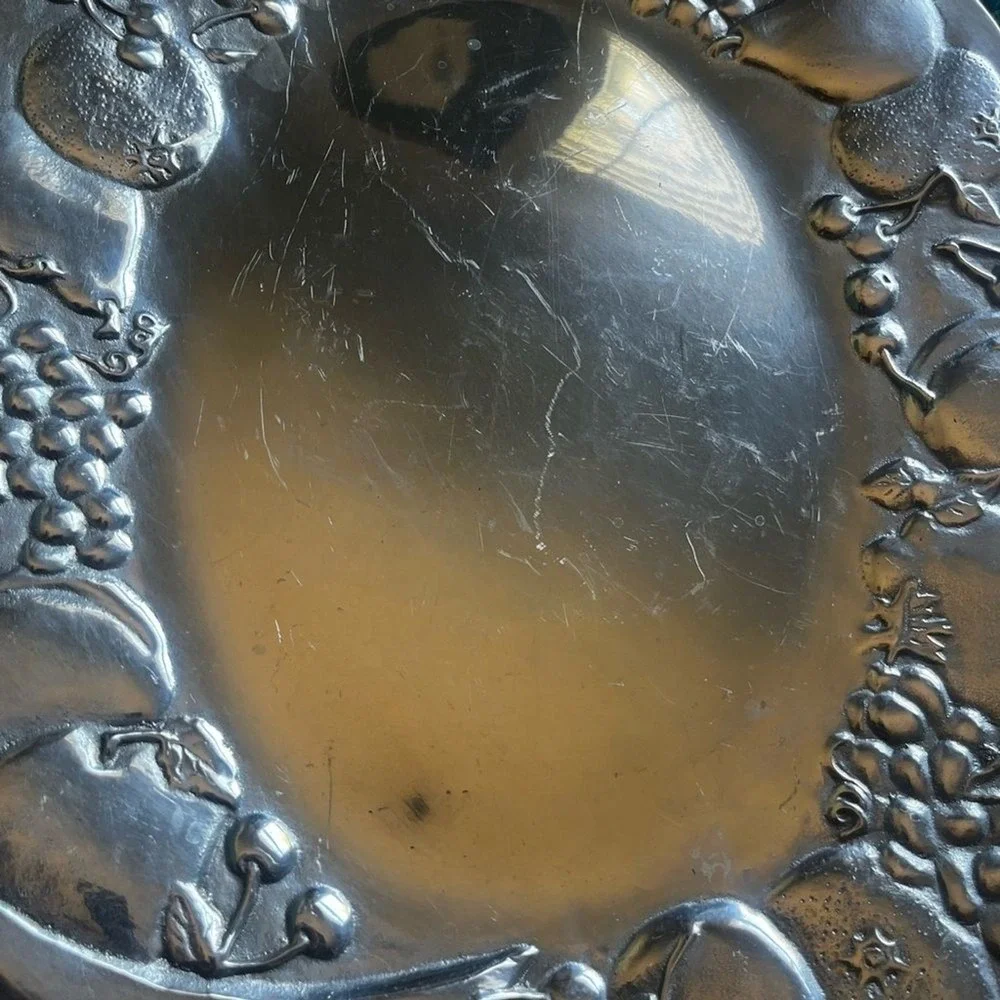 Vintage Wilton Armetale Large Oval Serving Platter Tray Dish w/ Fruit Design 20